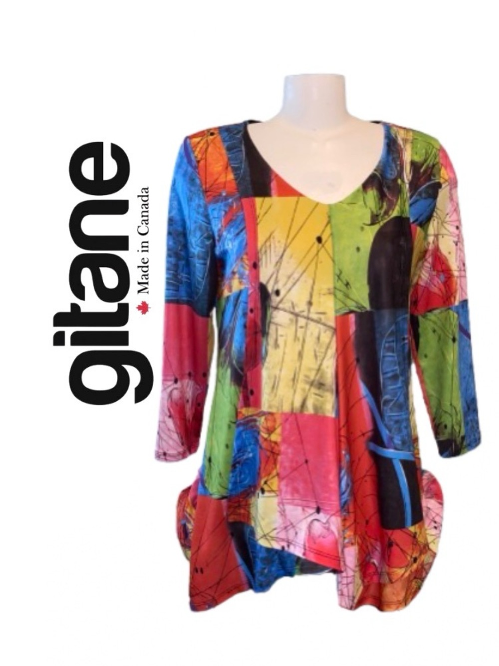 💙 Multicolor V-Neck Flowy Top Made in 🇨🇦 Size M